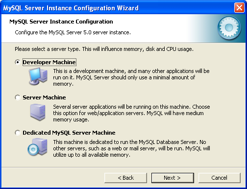 MySQL Server Instance Config Wizard: Server Type