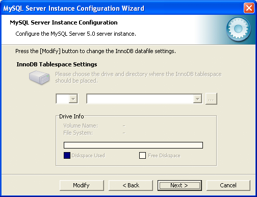 MySQL Server Instance Config Wizard: InnoDB Data Tablespace