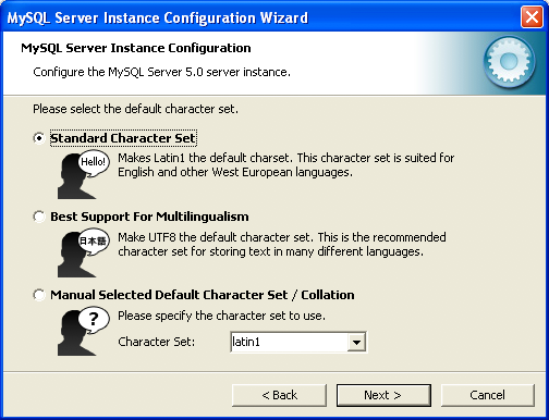 MySQL Server Instance Config Wizard: Character Set